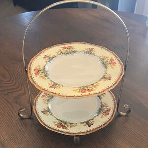Silver Plated Two-Tier Serving Stand w Plates